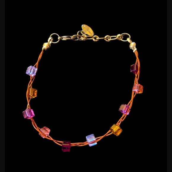 Etalon Jenavi Gold Tone Wire Wrap Square Crystal Size 7.25" Bracelet - Picture 1 of 9